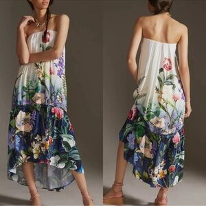 Anthropologie Floral Strapless High Low Maxi Midi Dress Size M